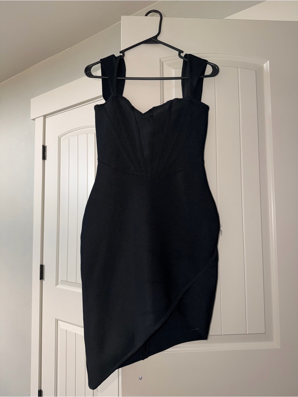 Aysymmetrical Black Bandage Bodycon Mini Dress